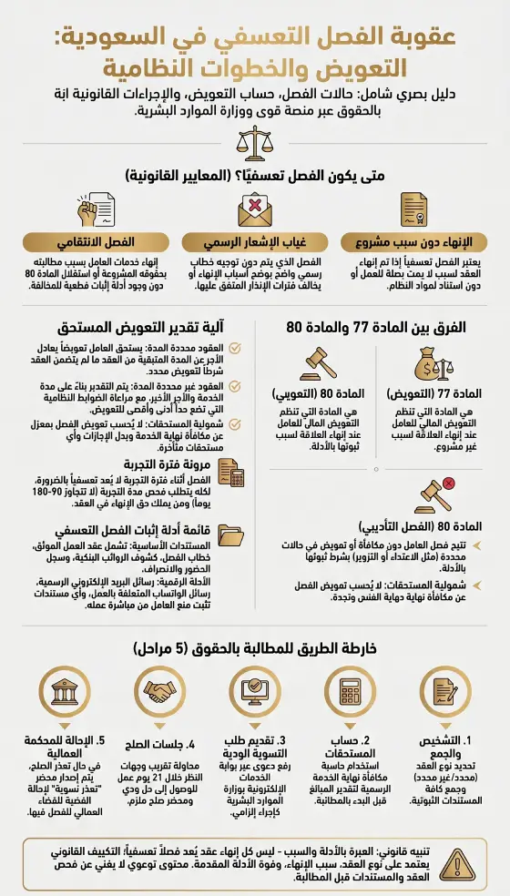 إنفوغرافيك عقوبة الفصل التعسفي في السعودية