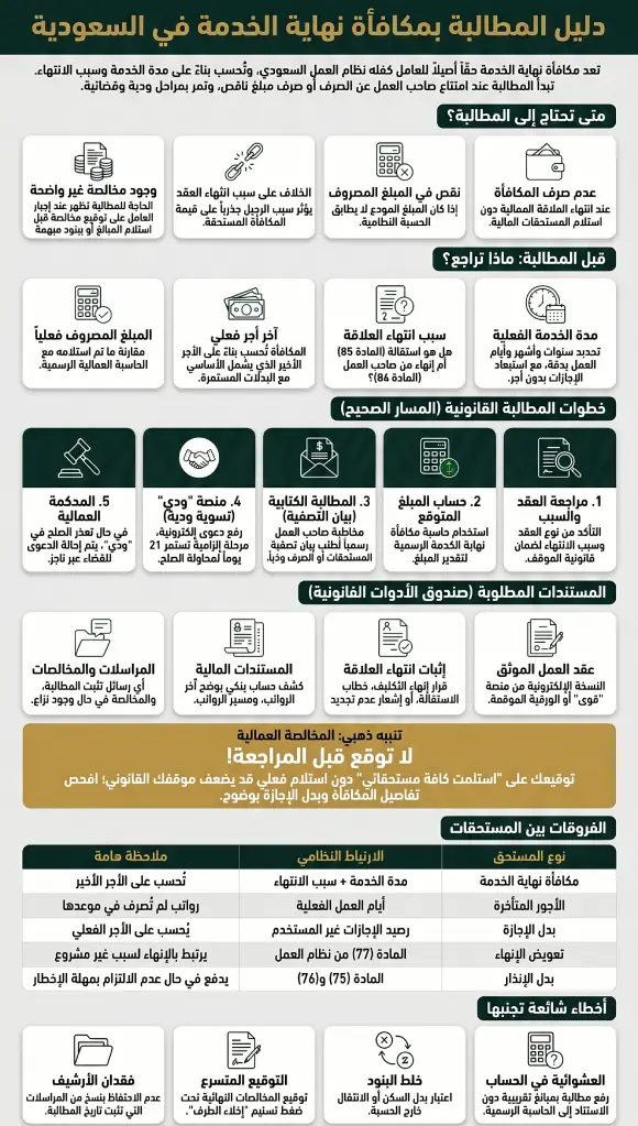 إنفوغرافيك دليل المطالبة بمكافأة نهاية الخدمة في السعودية