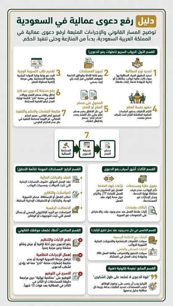 إنفوغرافيك دليل رفع دعوى عمالية في السعودية